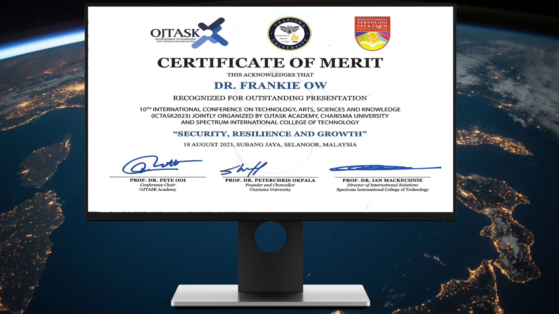 Certificate of Merit of Outstanding Presentation