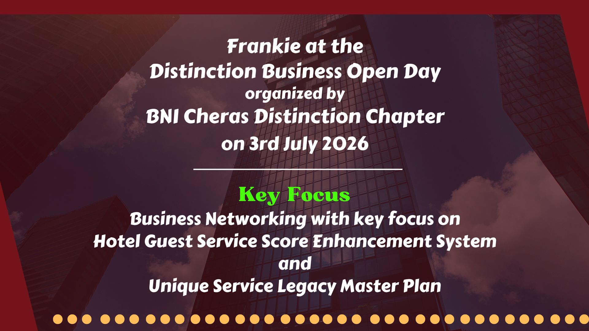 on 3rd July 2026 with key focus on Hotel Guest Service Score Enhancement System and Unique Service Legacy Master Plan