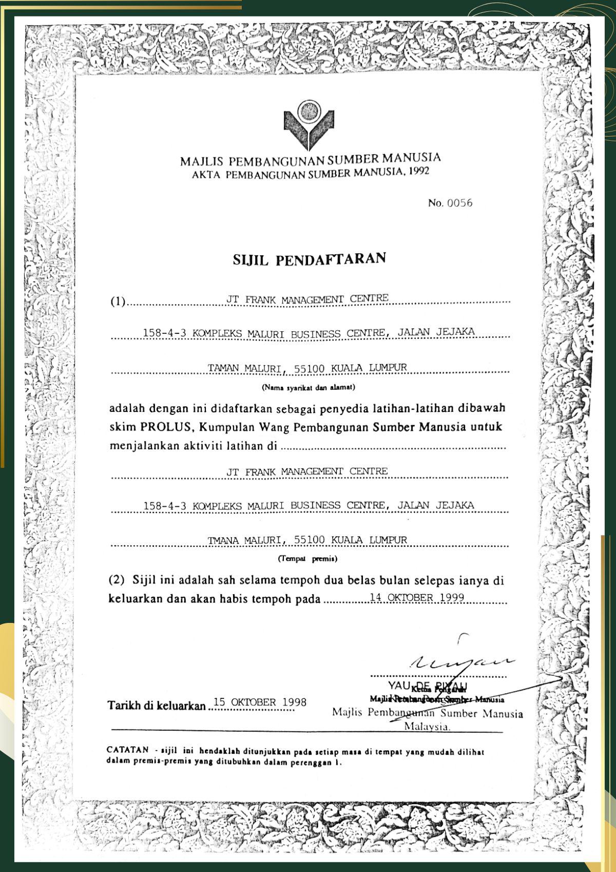 FrankieKnowledge is one of the pioneer training providers registered with HRD Corp on 15th October 1999